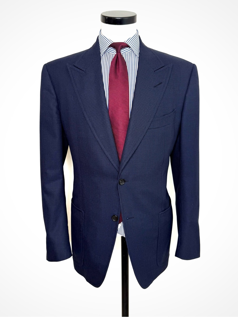 Tom Ford Textured Navy Peak Lapel Blazer | 44